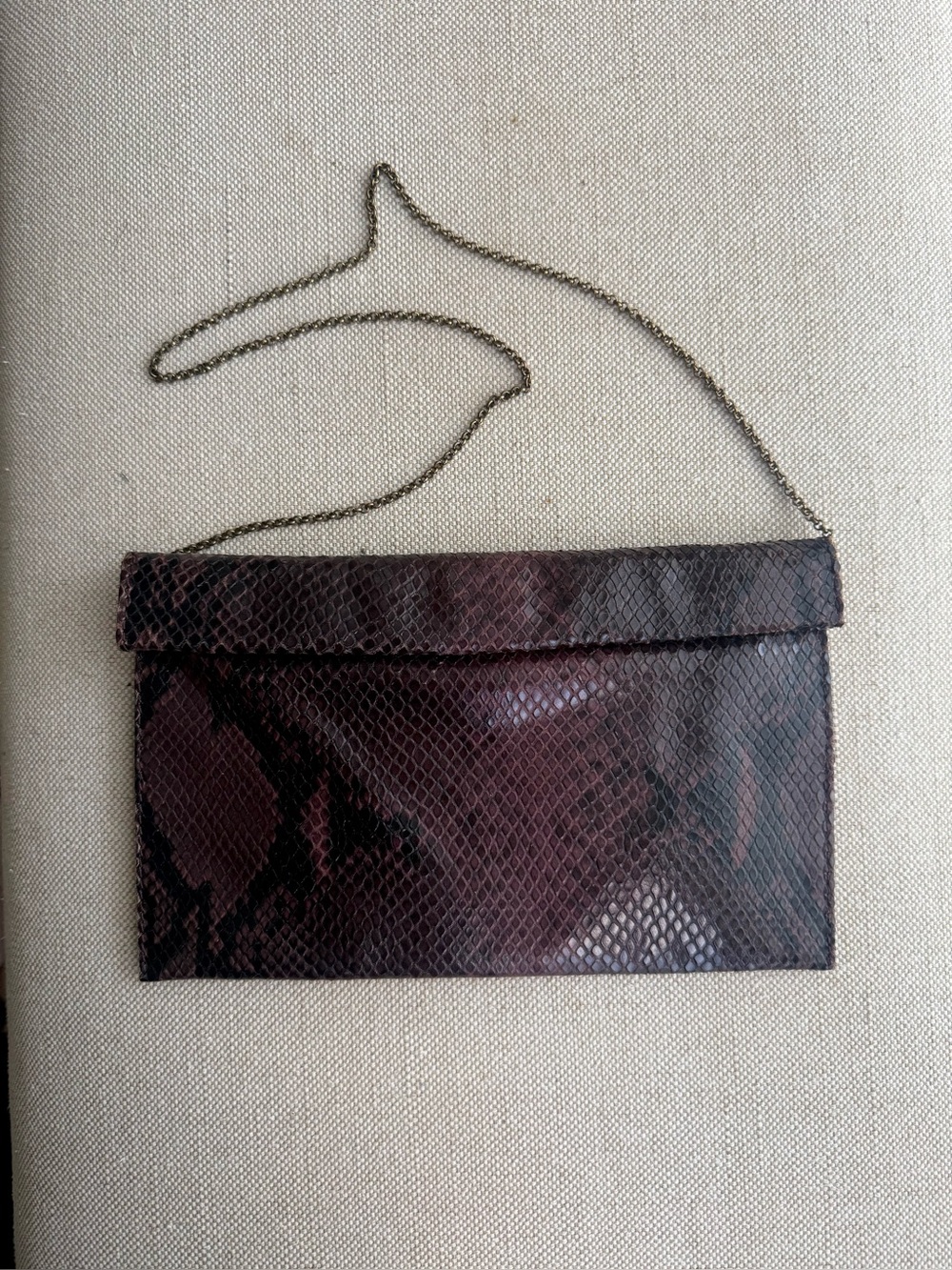 New small Max Mara Snakeskin Clutch Calf Skin Leather Purple & Black